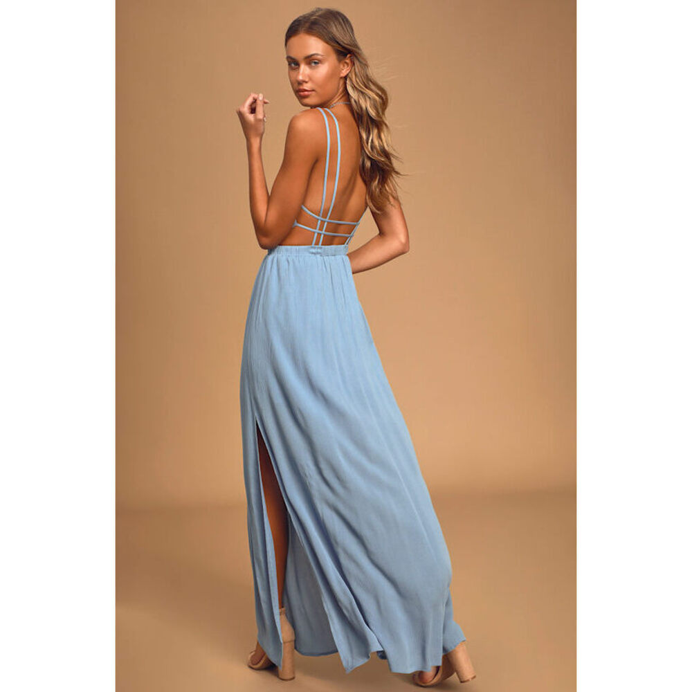 Lulus Lost In Paradise Slate Blue Maxi Dress - Size XS